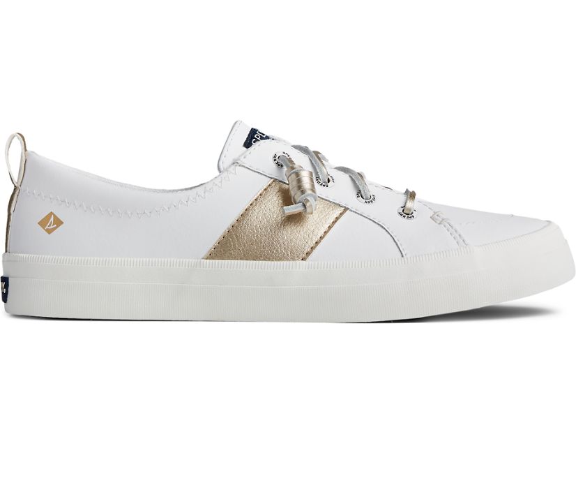 Sperry Crest Vibe Metallic Sneakers - Women's Sneakers - White/Gold [WU2643975] Sperry Ireland